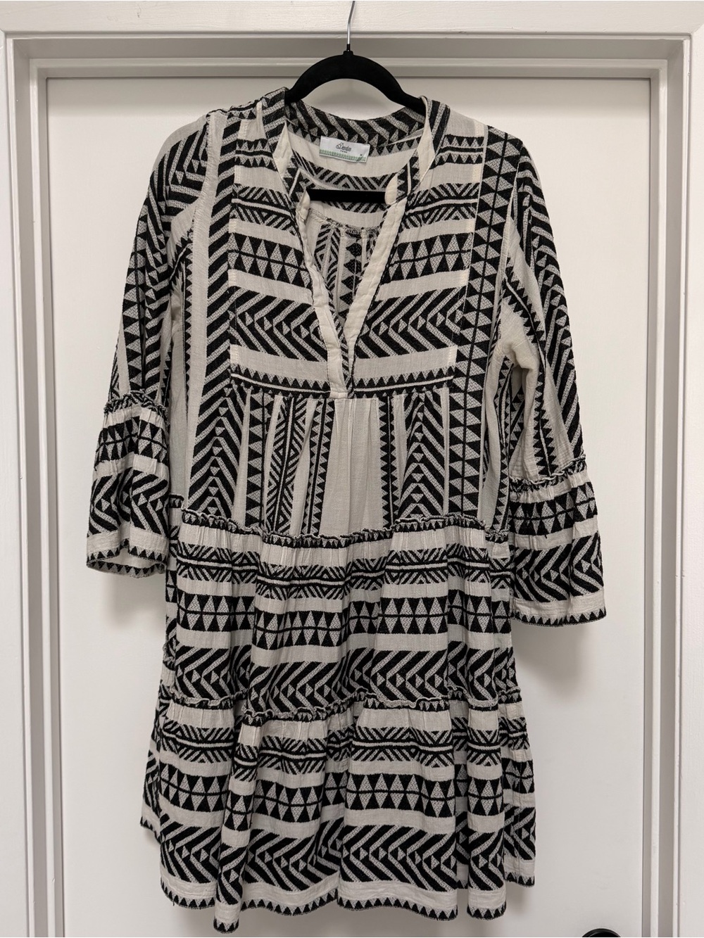 Devotion Twins: Boho Black & Cream Patterned Tiered Dress